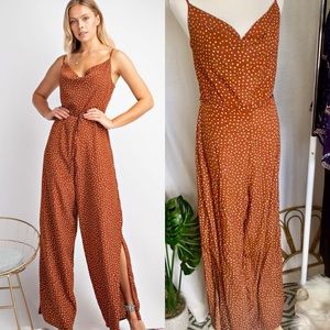 EASEL Rust + Cream Polka Dot Jumpsuit